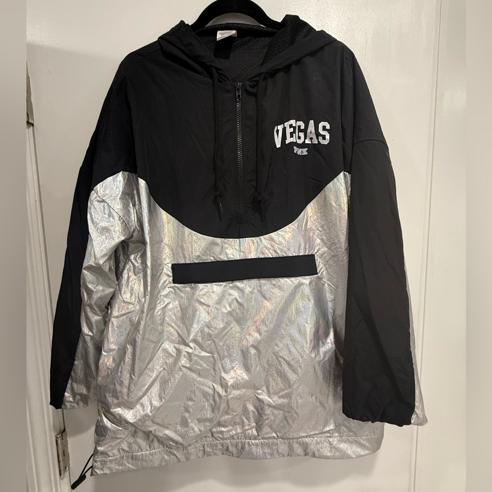 NEW PINK Victoria's Secret Black and Silver Windbreaker Hoodie